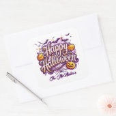 Funny Bats and Pumpkins Happy Halloween Vierkante Sticker (Envelop)