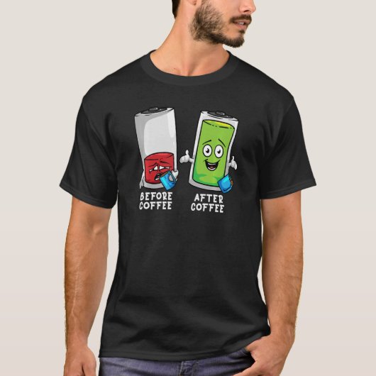Funny Battery Premium voor en na een koffie T-shirt (Voorkant)