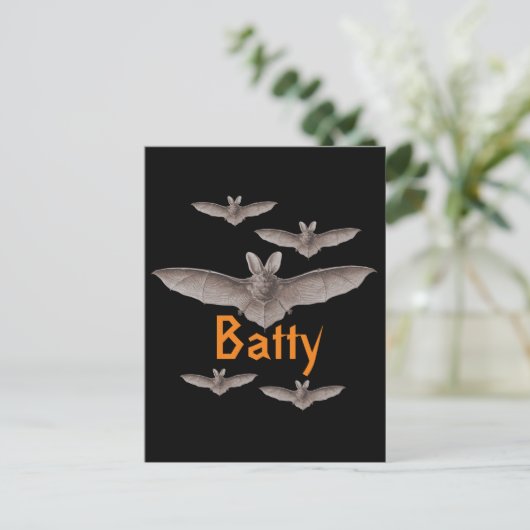 Funny Batty  Bats Black en Oranje Briefkaart (Staand voorkant)