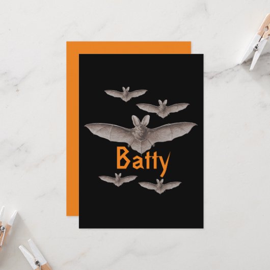 Funny Batty Bats Black en Oranje Kaart (Voorkant / Achterkant in situ)