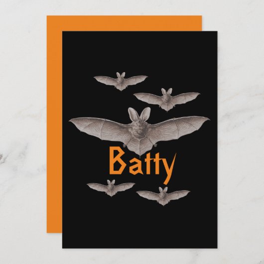 Funny Batty  Bats Black en Oranje Kaart (Voorkant / Achterkant)