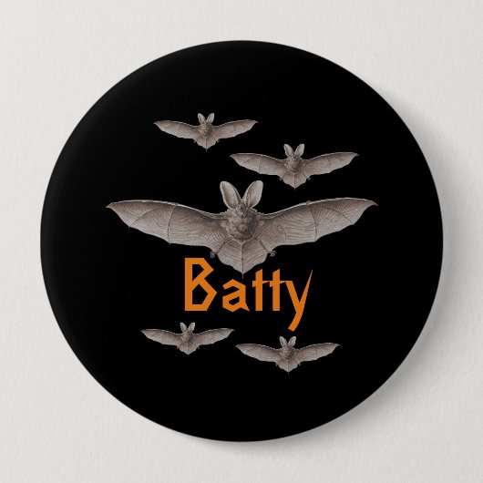 Funny Batty  Bats Black en Oranje Pinback Ronde Button 4,0 Cm (Voorkant)