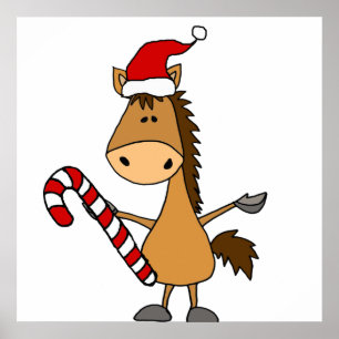 Funny Bay Horse in Santa Hat Kerstmis Poster