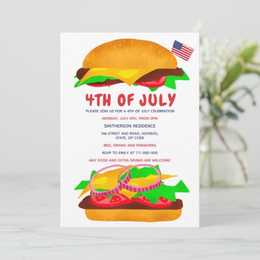 Funny bbq burger american flag plaid 4 of Juli Kaart (Staand voorkant)