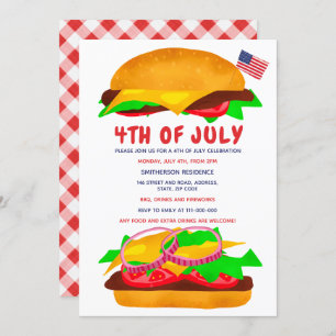 Funny bbq burger american flag plaid 4 of Juli Kaart