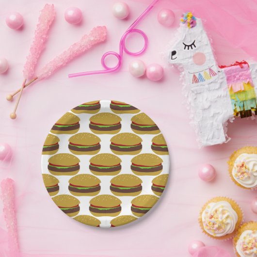 Funny BBQ Burger Pattern Papieren Bordje (Feest)