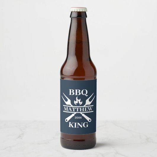 Funny BBQ Grill Master Personalized Barbecue King Bier Etiket (Voorkant)