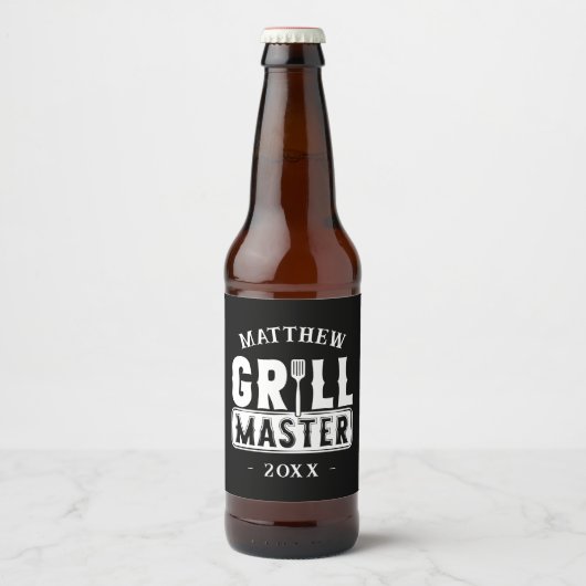 Funny BBQ Grill Master Personalized Barbecue King Bier Etiket (Voorkant)