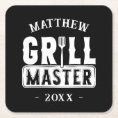 Funny BBQ Grill Master Personalized Barbecue King Kartonnen Onderzetters (Voorkant)