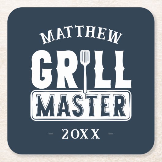 Funny BBQ Grill Master Personalized Barbecue King Kartonnen Onderzetters (Voorkant)