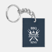 Funny BBQ Grill Master Personalized Barbecue King Sleutelhanger (Voorkant Links)