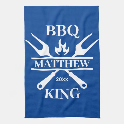 Funny BBQ Grill Master Personalized Barbecue King Theedoek (Verticaal)