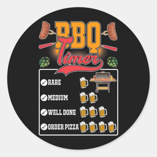 Funny BBQ Griller Meat Lover Barbecue Grilling Ronde Sticker (Voorkant)