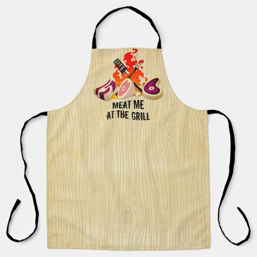 Funny BBQ grilling meat steak ham vlamt vuur Schort (Voorkant)