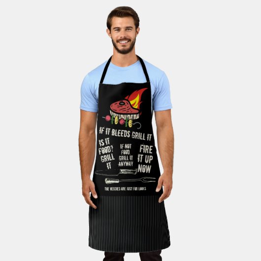 Funny BBQ grilling meat steak kebab flames foom Schort (Gedragen)