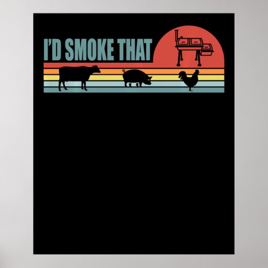 Funny BBQ ID roke die barbeque Retro Poster (Voorkant)