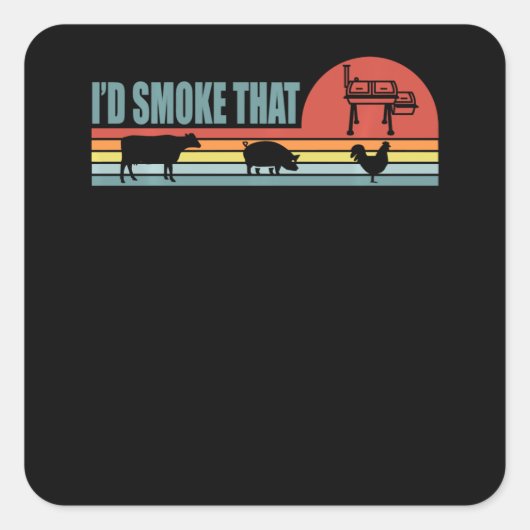 Funny BBQ ID roke die barbeque Retro Vierkante Sticker (Voorkant)