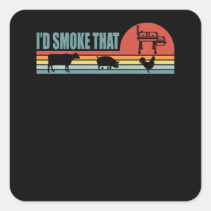 Funny BBQ ID roke die barbeque Retro Vierkante Sticker