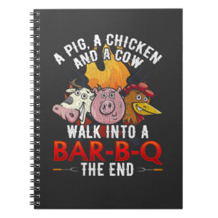 Funny BBQ Joke Pig Chicken Cow Barbecue Humor Notitieboek