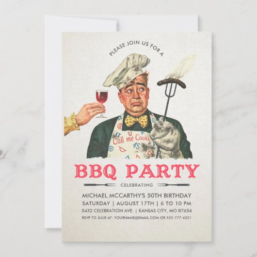 Funny BBQ Party-uitnodigingen | Geboortedag | Vint Kaart (Voorkant)
