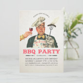 Funny BBQ Party-uitnodigingen | Geboortedag | Vint Kaart (Staand voorkant)