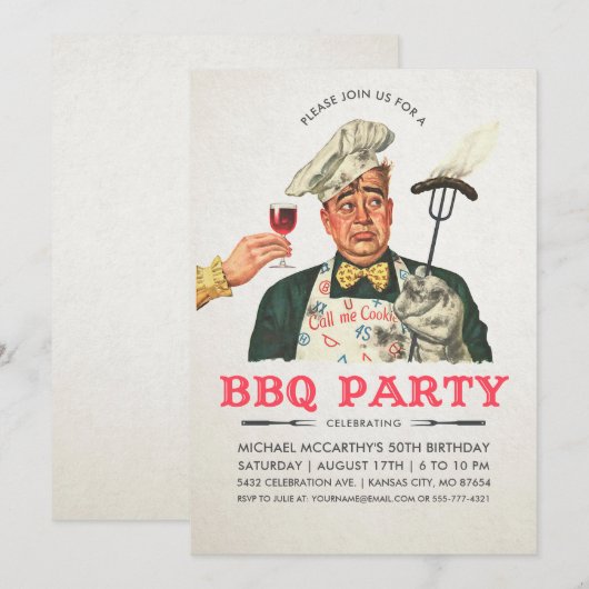 Funny BBQ Party-uitnodigingen | Geboortedag | Vint Kaart (Voorkant / Achterkant)