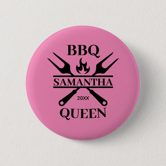 Funny BBQ Personalized Barbecue Queen Schort Cutti Ronde Button 5,7 Cm (Voorkant)