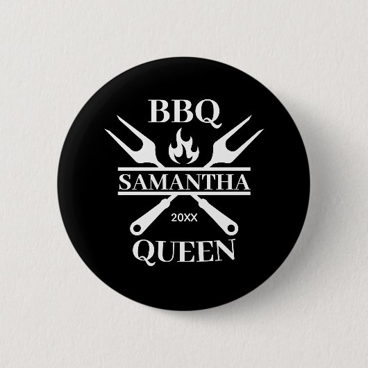 Funny BBQ Personalized Barbecue Queen Schort Cutti Ronde Button 5,7 Cm (Voorkant)