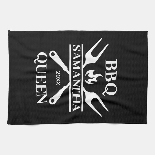 Funny BBQ Personalized Barbecue Queen Schort Cutti Theedoek (Horizontaal)