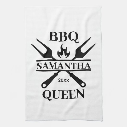 Funny BBQ Personalized Barbecue Queen Schort Cutti Theedoek (Verticaal)
