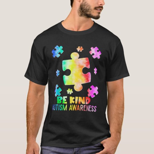 Funny Be Kind Puzzle Pieces Tie Dye Autism Awarene T-shirt (Voorkant)