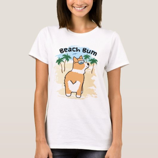 Funny Beach Bum Corgi Dog T-shirt (Voorkant)