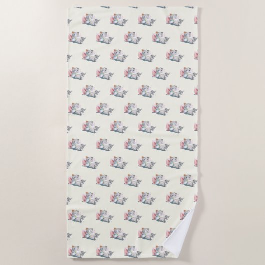 Funny Beach Handdoek met Baby Katten (Voorkant)
