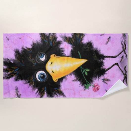 Funny Beach Handdoeken Romantisch Vogel met Roos (Voorkant)