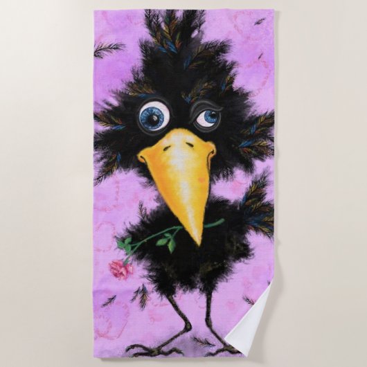 Funny Beach Handdoeken Romantisch Vogel met Roos (Voorkant)