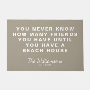 Funny Beach House Friends Quote Personalized Taupe Deurmat