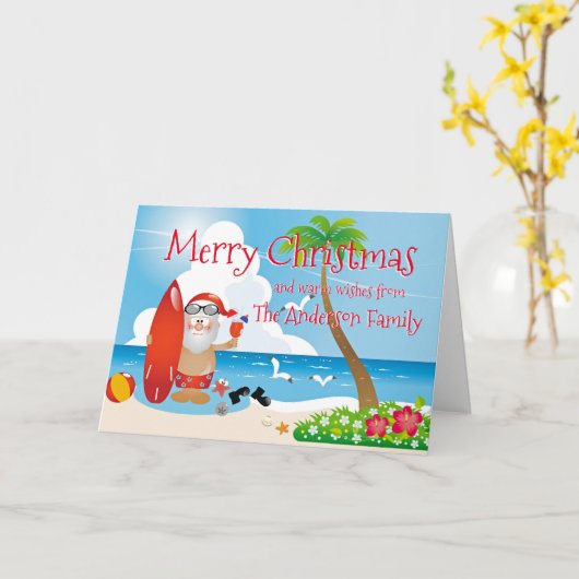 Funny Beach-kerstgroeten Kaart (Gele Bloem)