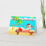 Funny Beach-kerstgroeten Kaart<br><div class="desc">Grappig strand kerstfeest briefkaart begroetings. De tekst kan worden gewijzigd via het menu "Details". Klik op de knop Aanpassen om alles aan uw behoeften aan te passen. U kunt tekststijl en kleurwijziging instellen. Andere kleuren zijn beschikbaar. Neem contact met me op als je hulp nodig hebt, voor overeenkomende objecten of...</div>