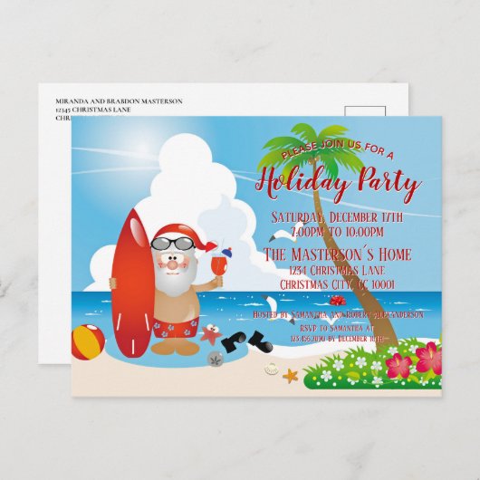 Funny Beach-kerstuitnodiging Briefkaart (Voorkant / Achterkant)