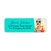 Funny Beach Lady Retro Vibe Humor Etiket (Voorkant)