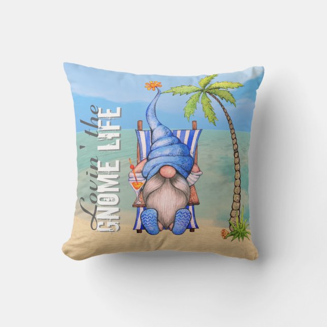 Funny Beach sprey Gnome Palm Tree Buitenkussen (Voorkant)