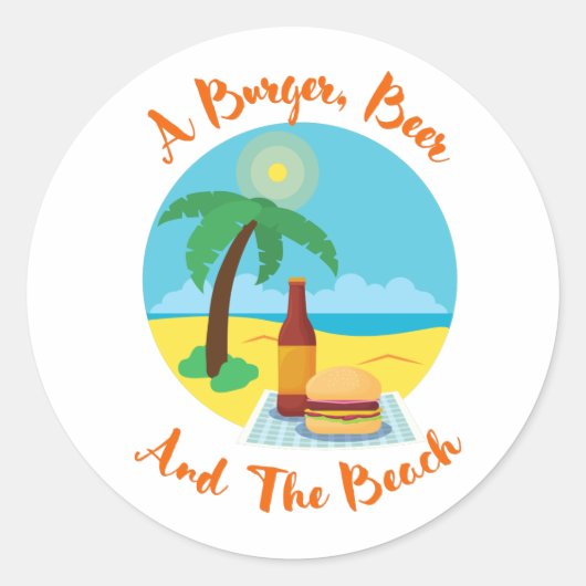 Funny Beach Summer - een brander, bier en strand Ronde Sticker (Voorkant)