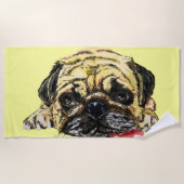 Funny Beach Towel met Pug Dog - Aangepaste kleuren Strandlaken (Voorkant)