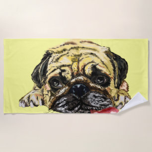 Funny Beach Towel met Pug Dog - Aangepaste kleuren Strandlaken