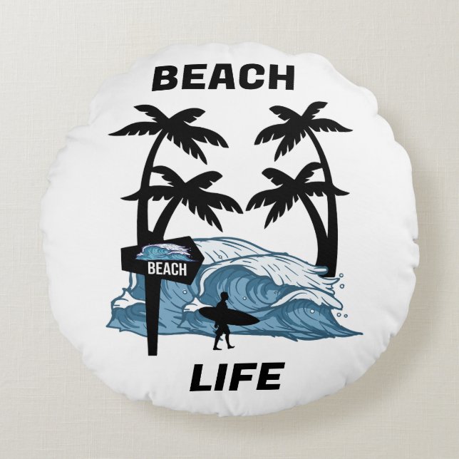 Funny Beach Wave Rond Kussen (Voorkant)