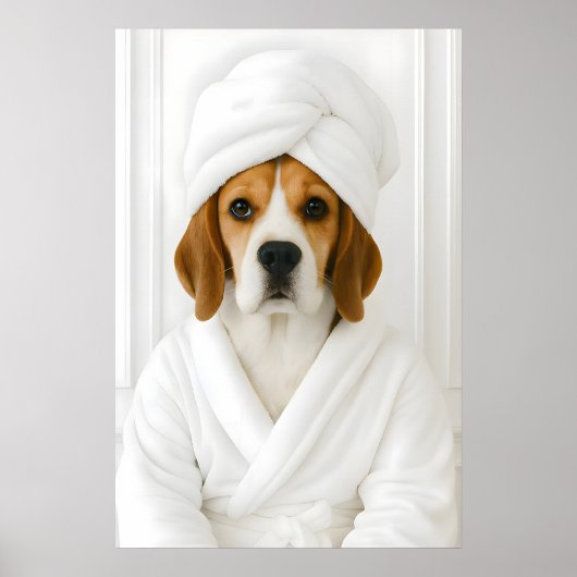Funny Beagle Bathroom Print, Beagle In Bathrobe Poster (Voorkant)