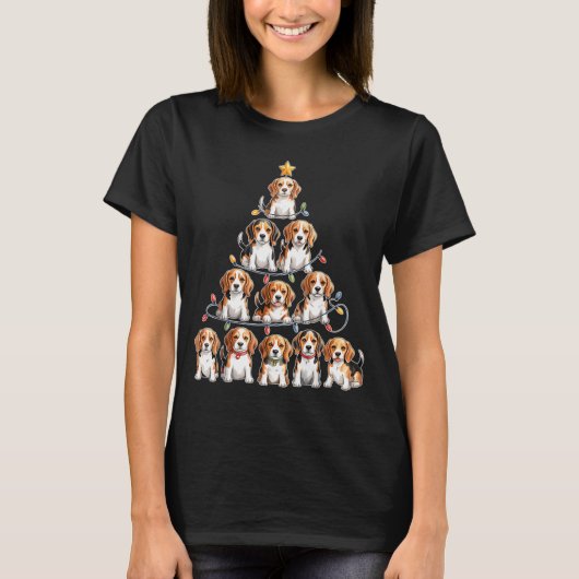 Funny Beagle Christmas Tree Dog Lovers Women Men X T-shirt (Voorkant)