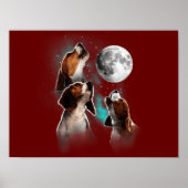 Funny Beagle Dog/Beagle Howling bij Moon Poster (Voorkant)