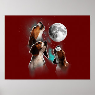 Funny Beagle Dog/Beagle Howling bij Moon Poster