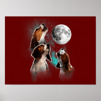 Funny Beagle Dog/Beagle Howling bij Moon Poster